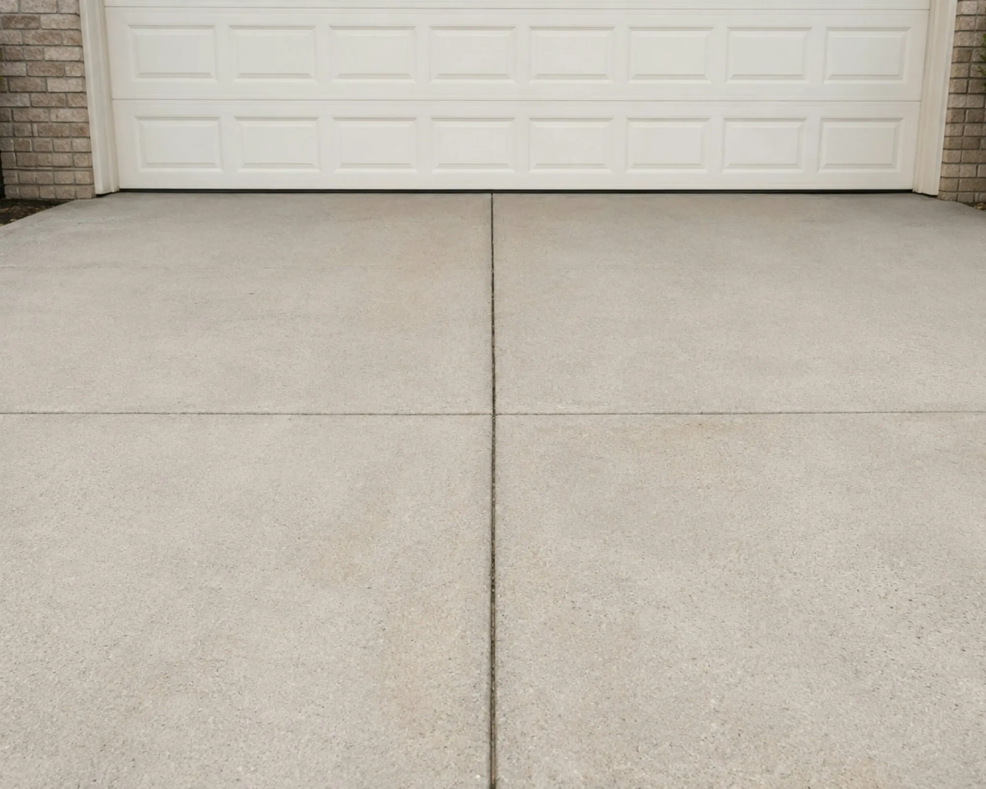 Close-up of a smooth concrete driveway slab with control joints